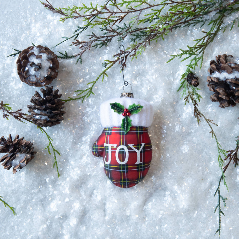 PLAID JOY MITTEN ORNAMENT