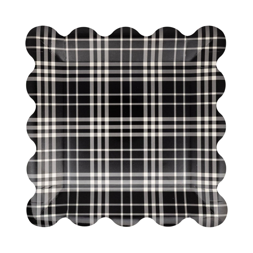 Falloween Plaid Scalloped Square Paper Plate