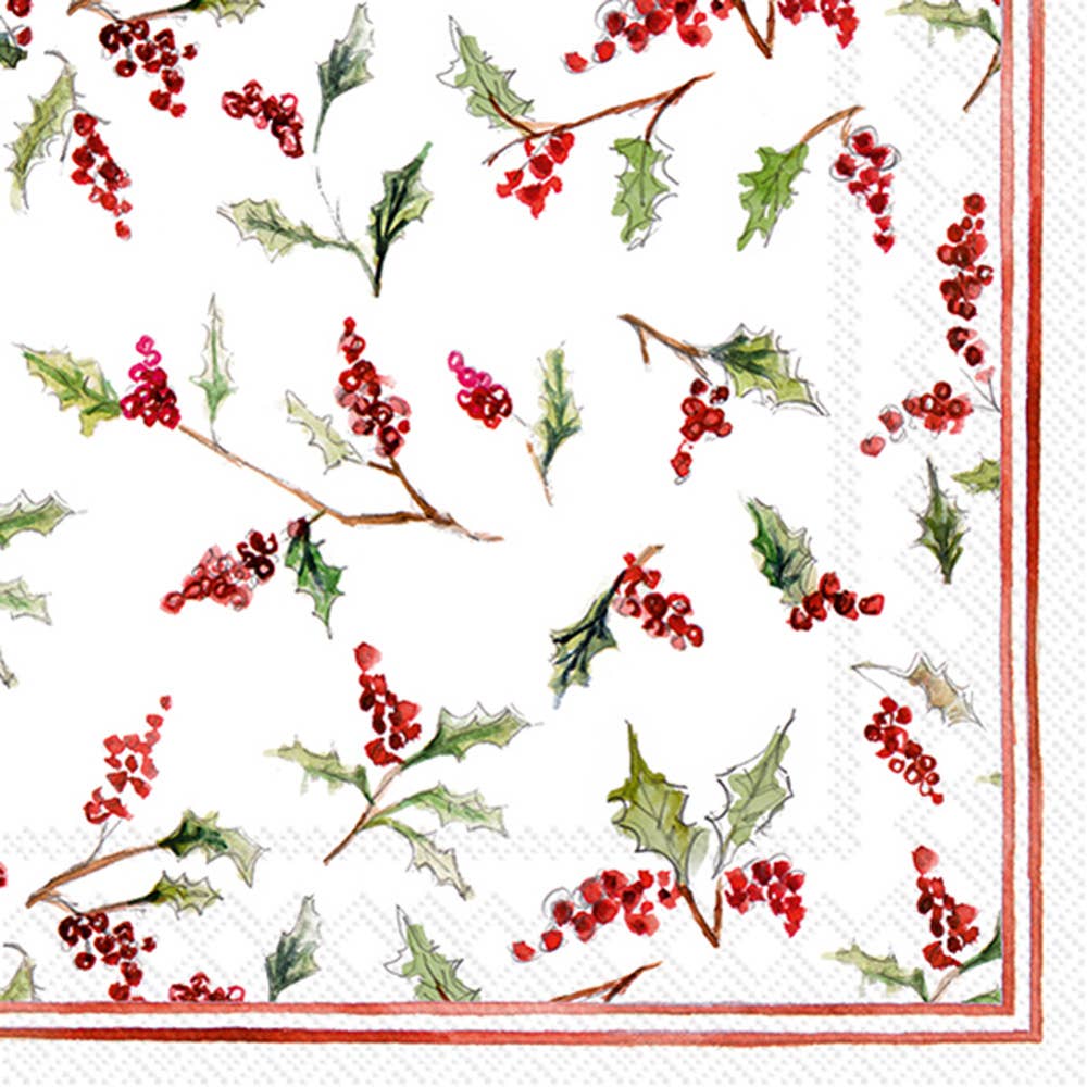 Paper Cocktail Napkins Pk/20 Christmas Ilex Berries